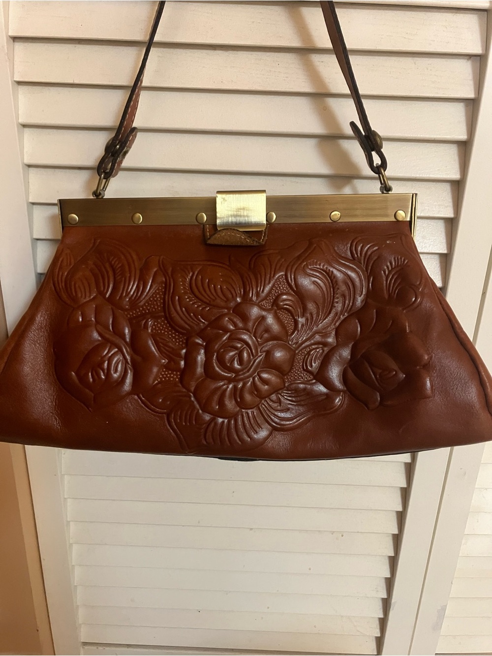 Patricia Nash Brown Floral-Embossed Leather Frame Shoulder Bag
